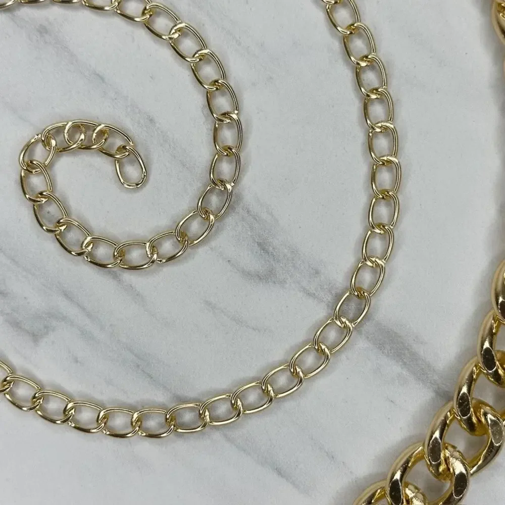 Womens Chunky Gold Tone Metal Chain Link Belt Adjustable Y2K OS ✨